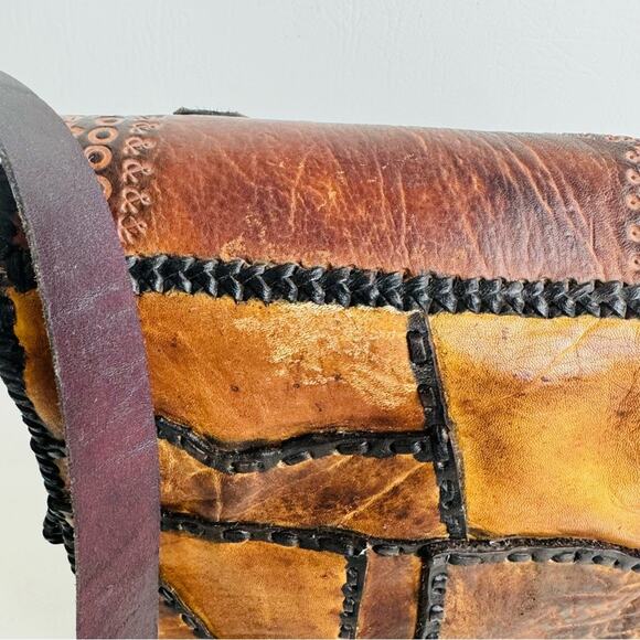Mark Tigon Western Crossbody Bag‎ Tooled Leather Brown Equestrian Purse Distress - Picture 7 of 15